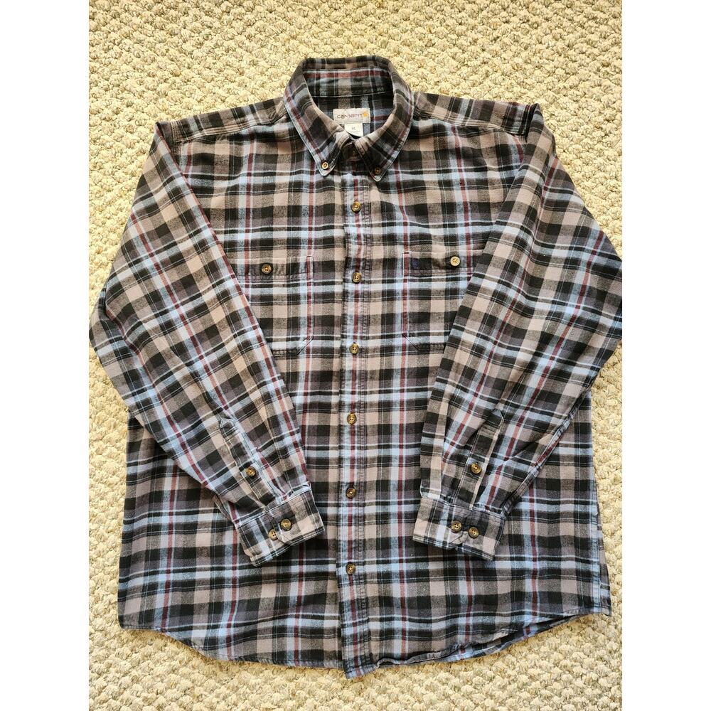 CARHARTT Mens Xlarge Blue Plaid Flannel Men's Button Down Shirt Workwear